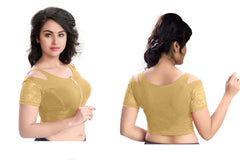 Stylesindia Women's Cool Shoulder Designer Blouse | Cotton Lycra Stretchable Zipper Crop Top | Ethnic & Party Wear DNo:113