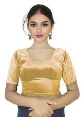 StylesIndia Women's Stretchable Velvet Blouse with Stone Work Embellishments | Deep U-Back Designer Saree Blouse | Festive & Party Wear DNO:555