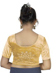 StylesIndia Women's Stretchable Velvet Blouse with Stone Work Embellishments | Deep U-Back Designer Saree Blouse | Festive & Party Wear DNO:555