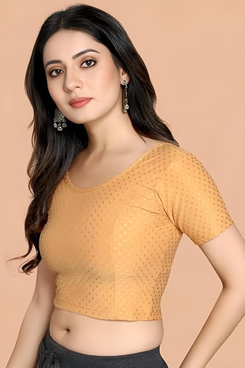 Stylesindia Women's Cotton Lycra Stretchable Crop Top | Half Sleeve Dry Fit Gym Shirt | Athletic Workout Tee | Yoga, Running, Fitness Sports Top | Versatile Sari Blouse
