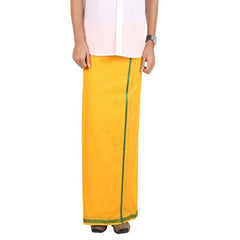 Men's Cotton Blend Dhoti with Bentex Border | Traditional Single Layer South Indian Vesti Mundu | Ethnic Wear for Weddings, Poojas & Festivals