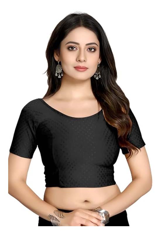 Stylesindia Women's Cotton Lycra Stretchable Crop Top | Half Sleeve Dry Fit Gym Shirt | Athletic Workout Tee | Yoga, Running, Fitness Sports Top | Versatile Sari Blouse