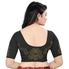 StylesIndia Women's Cotton Lycra Stretchable Stone Work Designer Blouse | Deep U-Back Party Wear Saree Blouse | Festive Ethnic Wear DNO:405