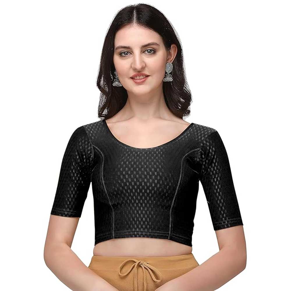 Stylesindia Women's Cotton Lycra Stretchable Crop Top | Half Sleeve Dry Fit Gym Shirt | Athletic Workout Tee | Yoga, Running, Fitness Sports Top | Versatile Sari Blouse