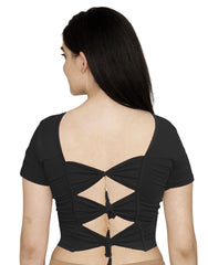 StylesIndia Women's Designer Cotton Lycra Blouse | Back Knot Cut-Out Tassel Design | Stretchable Crop Top for Sarees & Lehengas DNO:136