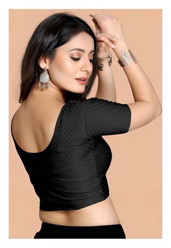 Stylesindia Women's Cotton Lycra Stretchable Crop Top | Half Sleeve Dry Fit Gym Shirt | Athletic Workout Tee | Yoga, Running, Fitness Sports Top | Versatile Sari Blouse