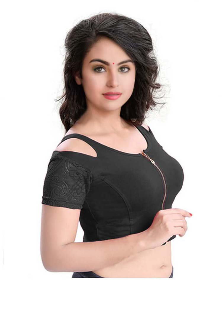 Stylesindia Women's Cool Shoulder Designer Blouse | Cotton Lycra Stretchable Zipper Crop Top | Ethnic & Party Wear DNo:113