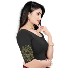 StylesIndia Women's Cotton Lycra Stretchable Stone Work Designer Blouse | Deep U-Back Party Wear Saree Blouse | Festive Ethnic Wear DNO:405