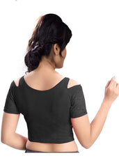 Stylesindia Women's Cool Shoulder Designer Blouse | Cotton Lycra Stretchable Zipper Crop Top | Ethnic & Party Wear DNo:113
