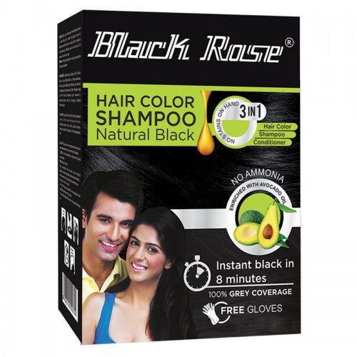 Black Rose Hair Color Shampoo Natural Black with Free Gloves || Easy to Use || No Ammonia || Instant black in just 5 Minutes (Pack of 10 Sachets of 10ml Each)