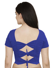 StylesIndia Women's Designer Cotton Lycra Blouse | Back Knot Cut-Out Tassel Design | Stretchable Crop Top for Sarees & Lehengas DNO:136