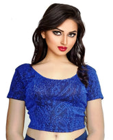 StylesIndia Women's Designer Metalic Lycra Blouse | Stretchable Short Sleeve Crop Top | Elegant Party & Ethnic Wear DNO:121