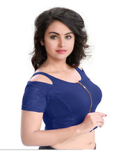 Stylesindia Women's Cool Shoulder Designer Blouse | Cotton Lycra Stretchable Zipper Crop Top | Ethnic & Party Wear DNo:113