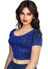 StylesIndia Women's Designer Metalic Lycra Blouse | Stretchable Short Sleeve Crop Top | Elegant Party & Ethnic Wear DNO:121