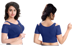 Stylesindia Women's Cool Shoulder Designer Blouse | Cotton Lycra Stretchable Zipper Crop Top | Ethnic & Party Wear DNo:113