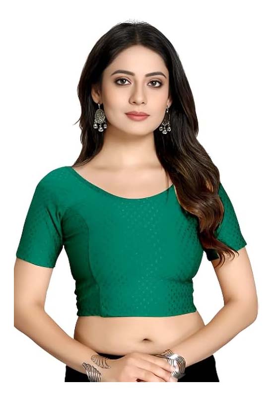 Stylesindia Women's Cotton Lycra Stretchable Crop Top | Half Sleeve Dry Fit Gym Shirt | Athletic Workout Tee | Yoga, Running, Fitness Sports Top | Versatile Sari Blouse