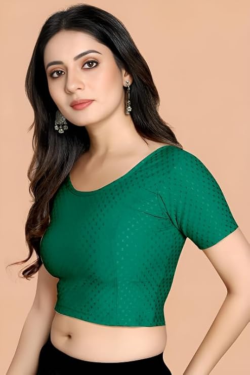 Stylesindia Women's Cotton Lycra Stretchable Crop Top | Half Sleeve Dry Fit Gym Shirt | Athletic Workout Tee | Yoga, Running, Fitness Sports Top | Versatile Sari Blouse