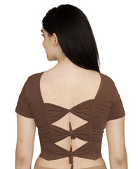 StylesIndia Women's Designer Cotton Lycra Blouse | Back Knot Cut-Out Tassel Design | Stretchable Crop Top for Sarees & Lehengas DNO:136