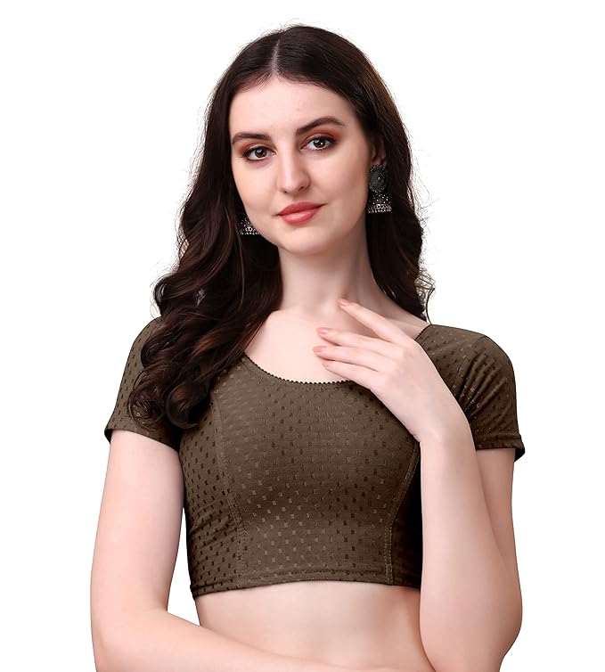 Stylesindia Women's Cotton Lycra Stretchable Crop Top | Half Sleeve Dry Fit Gym Shirt | Athletic Workout Tee | Yoga, Running, Fitness Sports Top | Versatile Sari Blouse