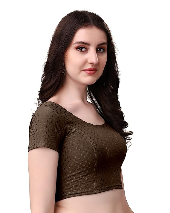 Stylesindia Women's Cotton Lycra Stretchable Crop Top | Half Sleeve Dry Fit Gym Shirt | Athletic Workout Tee | Yoga, Running, Fitness Sports Top | Versatile Sari Blouse