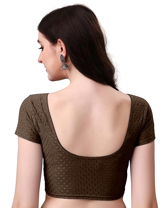 Stylesindia Women's Cotton Lycra Stretchable Crop Top | Half Sleeve Dry Fit Gym Shirt | Athletic Workout Tee | Yoga, Running, Fitness Sports Top | Versatile Sari Blouse