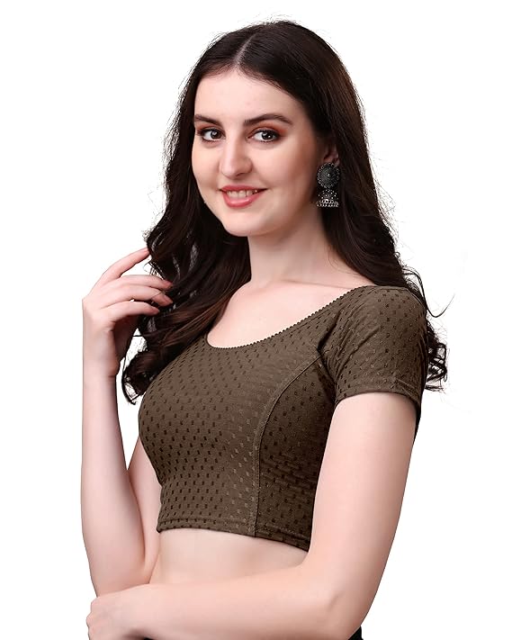 Stylesindia Women's Cotton Lycra Stretchable Crop Top | Half Sleeve Dry Fit Gym Shirt | Athletic Workout Tee | Yoga, Running, Fitness Sports Top | Versatile Sari Blouse