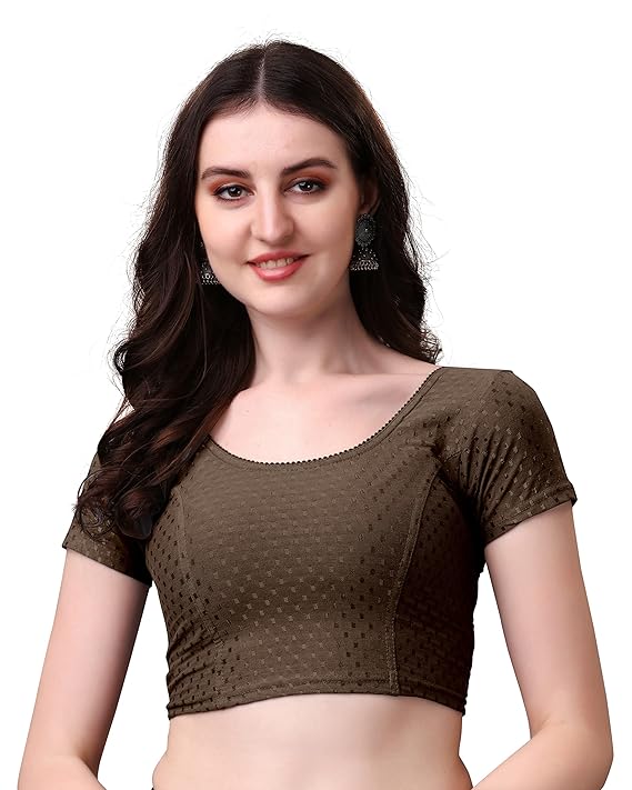 Stylesindia Women's Cotton Lycra Stretchable Crop Top | Half Sleeve Dry Fit Gym Shirt | Athletic Workout Tee | Yoga, Running, Fitness Sports Top | Versatile Sari Blouse