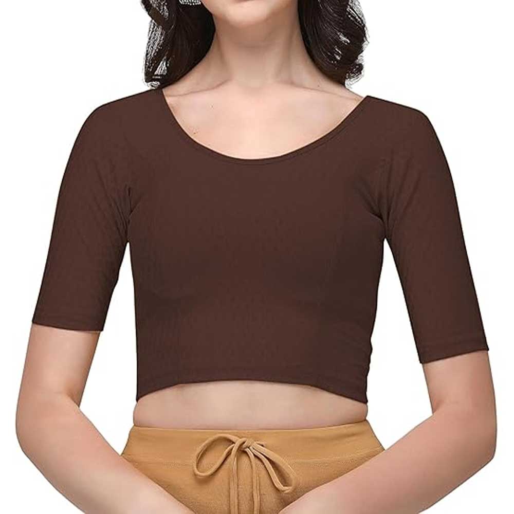Stylesindia Women's Cotton Lycra Stretchable Crop Top | Half Sleeve Dry Fit Gym Shirt | Athletic Workout Tee | Yoga, Running, Fitness Sports Top | Versatile Sari Blouse