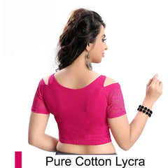 Stylesindia Women's Cool Shoulder Designer Blouse | Cotton Lycra Stretchable Zipper Crop Top | Ethnic & Party Wear DNo:113