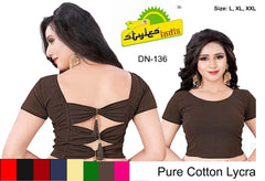 StylesIndia Women's Designer Cotton Lycra Blouse | Back Knot Cut-Out Tassel Design | Stretchable Crop Top for Sarees & Lehengas DNO:136