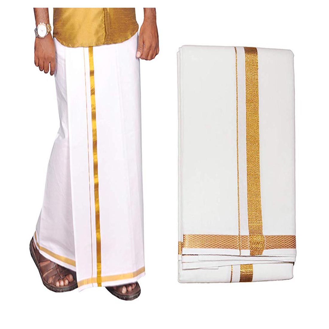 Stylesindia Cotton Single Layer White Dhoti With Fancy Colored Border