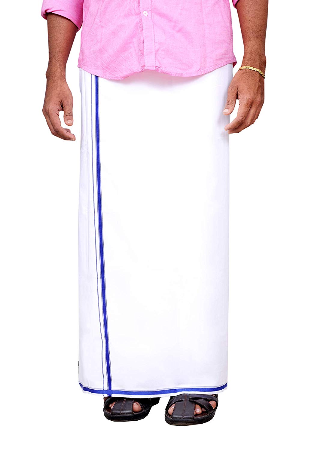 Stylesindia Cotton Single Layer White Dhoti With Fancy Colored Border