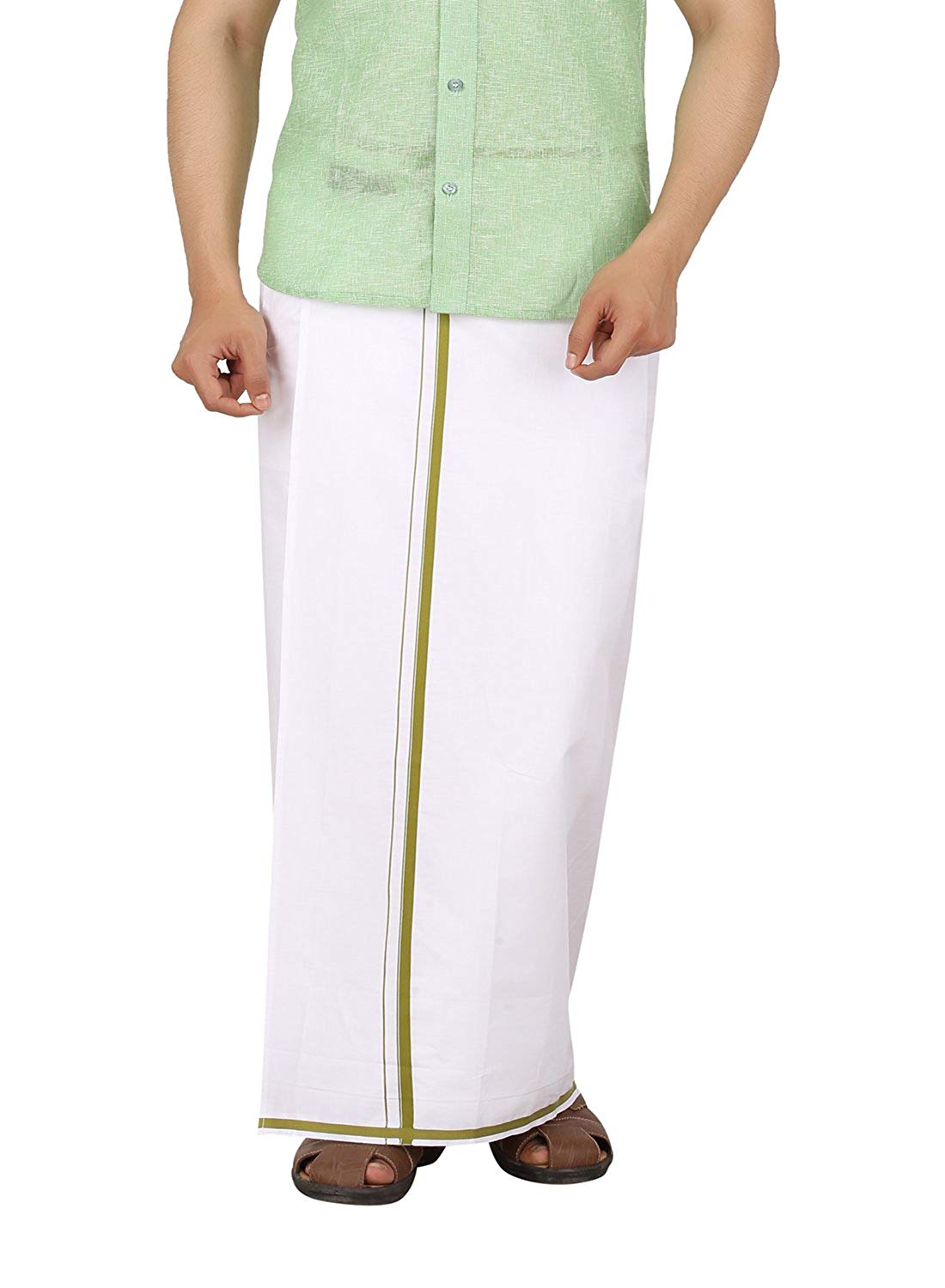Stylesindia Cotton Single Layer White Dhoti With Fancy Colored Border