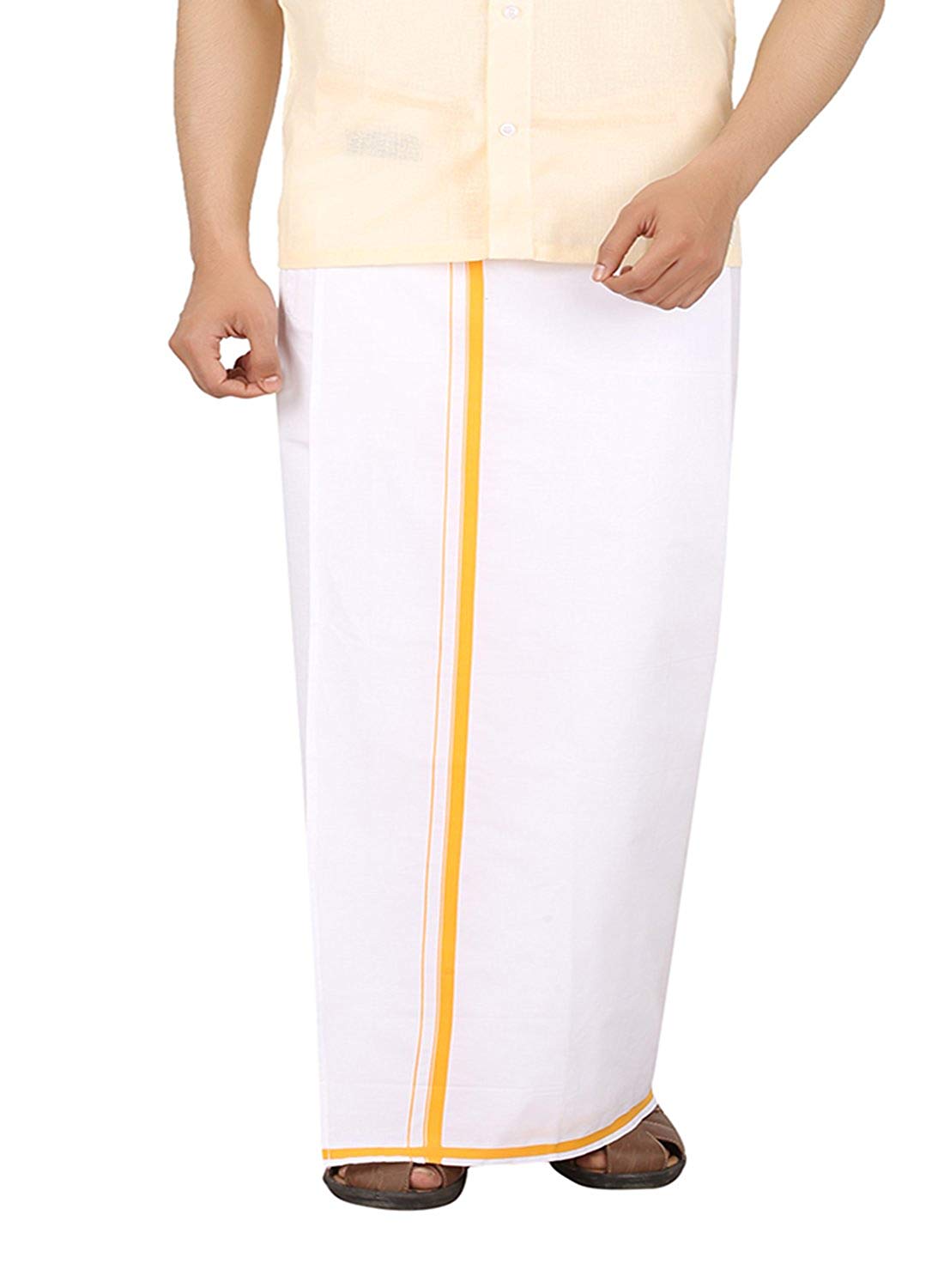 Stylesindia Cotton Single Layer White Dhoti With Fancy Colored Border