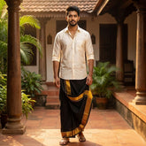 Cotton Single Layer Colored Dhoti 1.8 Meters Length Lungi Sarong With Resham Designer Border Dhoti for Men