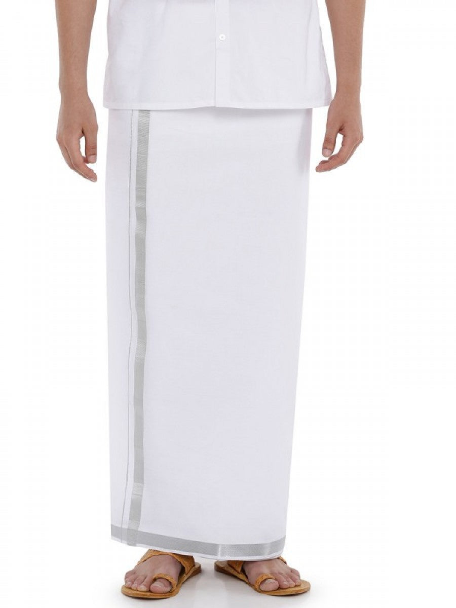 Stylesindia Cotton Single Layer White Dhoti With Fancy Colored Border