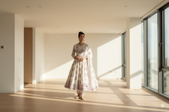 Mul Cotton Printed Salwar Kameez Set with Zari & Sequin Embroidery | Ethnic Anarkali Style Suit with Dupatta for Women | Festive & Casual Wear