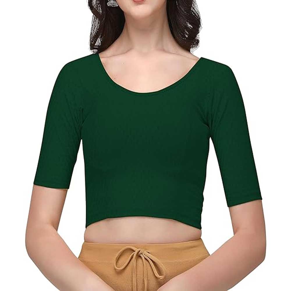 Stylesindia Women's Cotton Lycra Stretchable Crop Top | Half Sleeve Dry Fit Gym Shirt | Athletic Workout Tee | Yoga, Running, Fitness Sports Top | Versatile Sari Blouse