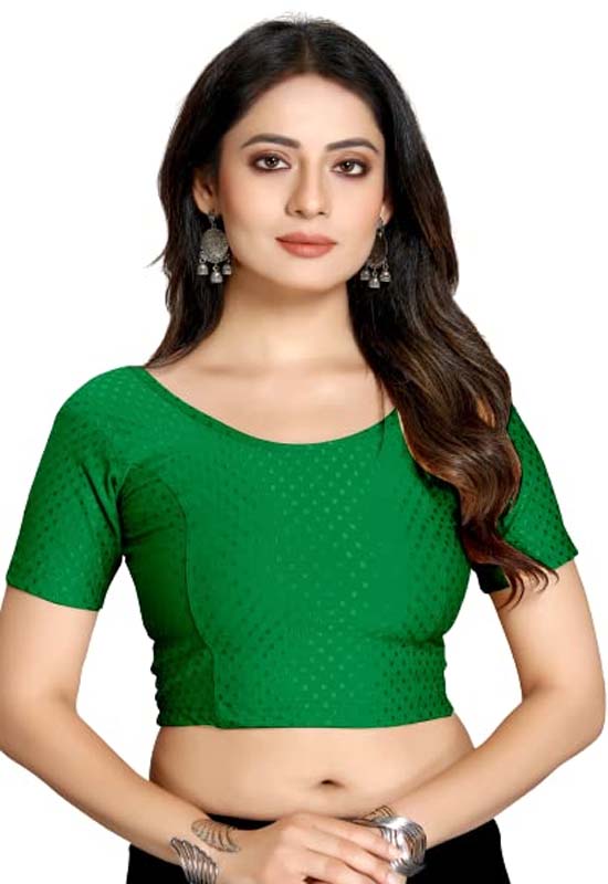 Stylesindia Women's Cotton Lycra Stretchable Crop Top | Half Sleeve Dry Fit Gym Shirt | Athletic Workout Tee | Yoga, Running, Fitness Sports Top | Versatile Sari Blouse