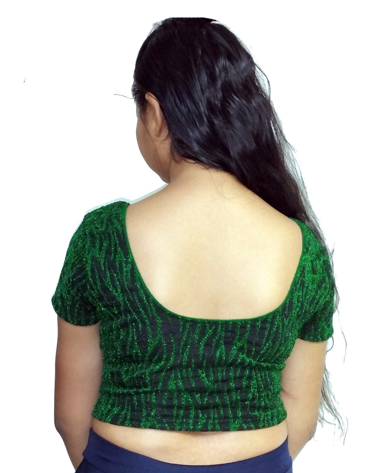 StylesIndia Women's Designer Metalic Lycra Blouse | Stretchable Short Sleeve Crop Top | Elegant Party & Ethnic Wear DNO:121