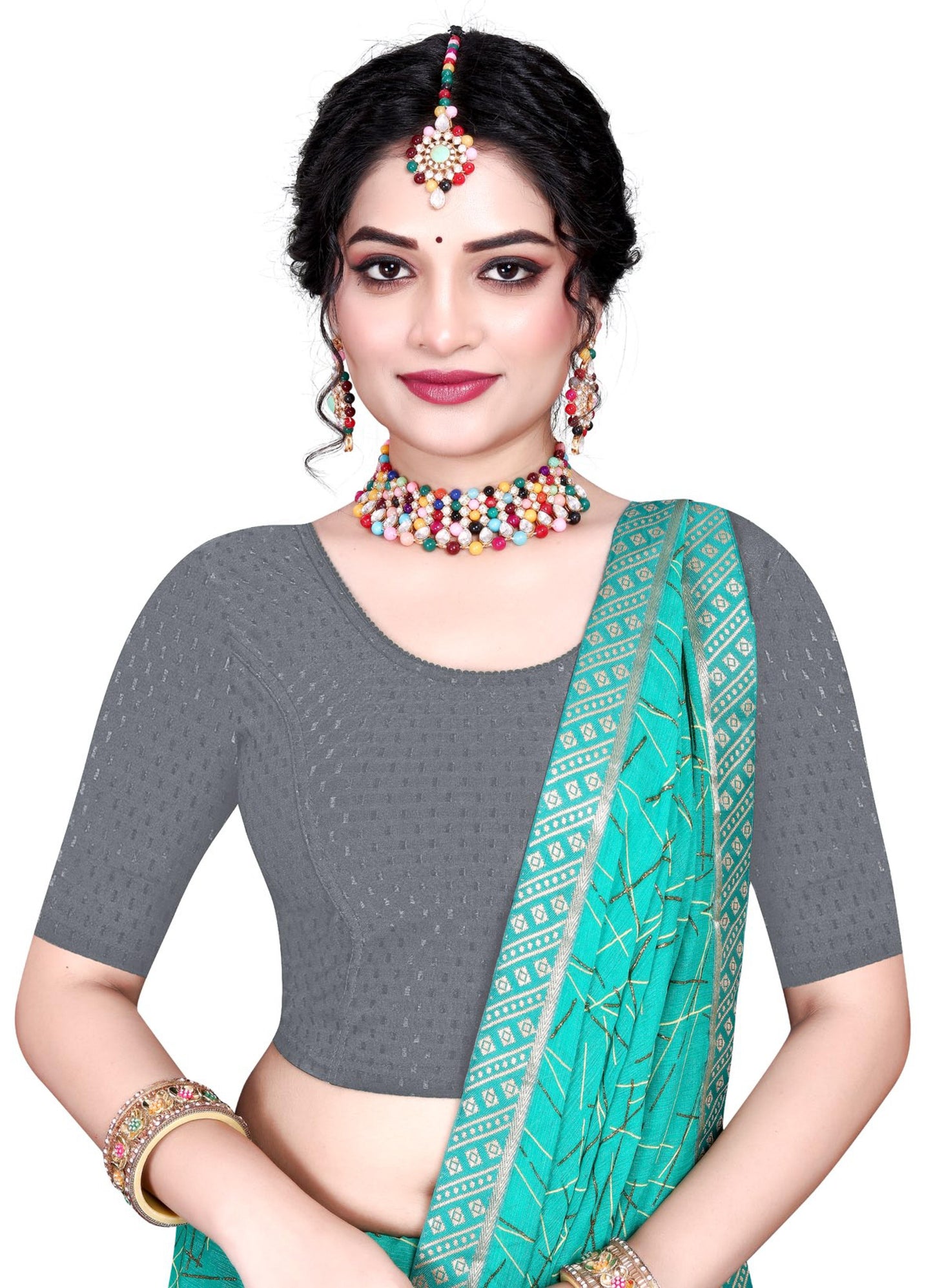 Stylesindia Women's Cotton Lycra Stretchable Crop Top | Half Sleeve Dry Fit Gym Shirt | Athletic Workout Tee | Yoga, Running, Fitness Sports Top | Versatile Sari Blouse