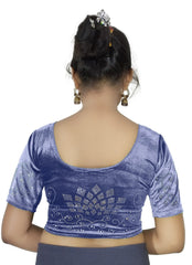 StylesIndia Women's Stretchable Velvet Blouse with Stone Work Embellishments | Deep U-Back Designer Saree Blouse | Festive & Party Wear DNO:555