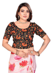 StylesIndia Kalamkari Prints Cotton Stretchable Womens Saree Blouse Elbow Sleeve Round Neck Crop Tops