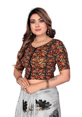 StylesIndia Kalamkari Prints Cotton Stretchable Womens Saree Blouse Elbow Sleeve Round Neck Crop Tops