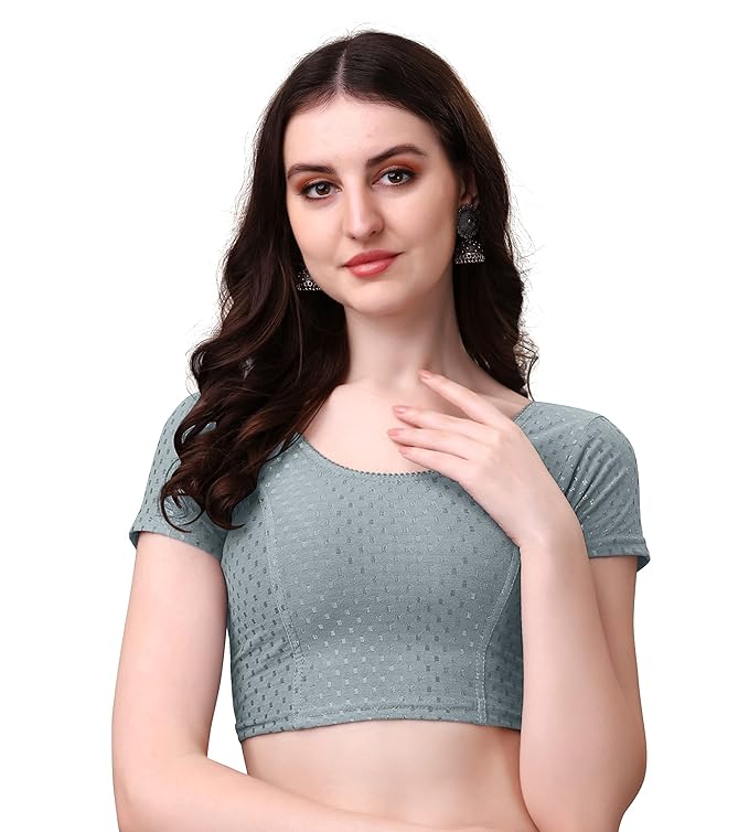 Stylesindia Women's Cotton Lycra Stretchable Crop Top | Half Sleeve Dry Fit Gym Shirt | Athletic Workout Tee | Yoga, Running, Fitness Sports Top | Versatile Sari Blouse