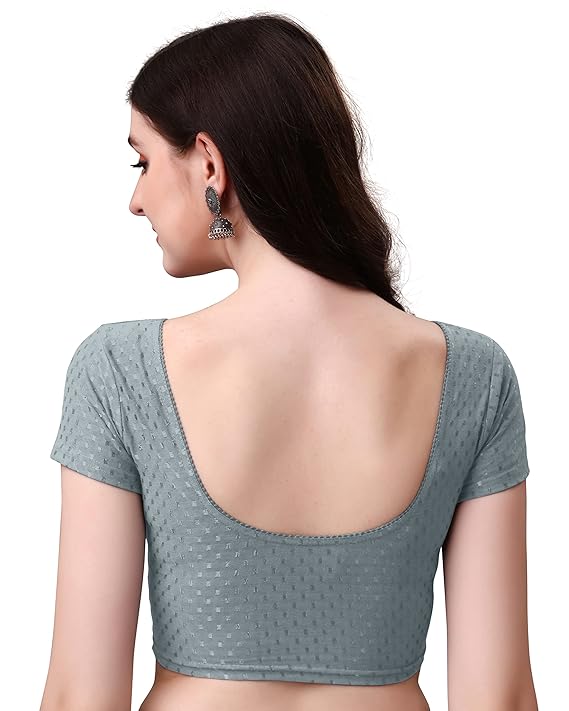 Stylesindia Women's Cotton Lycra Stretchable Crop Top | Half Sleeve Dry Fit Gym Shirt | Athletic Workout Tee | Yoga, Running, Fitness Sports Top | Versatile Sari Blouse