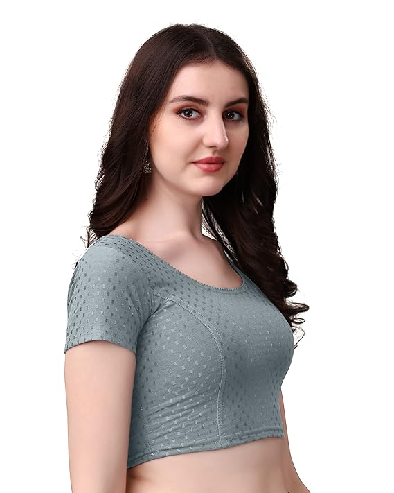Stylesindia Women's Cotton Lycra Stretchable Crop Top | Half Sleeve Dry Fit Gym Shirt | Athletic Workout Tee | Yoga, Running, Fitness Sports Top | Versatile Sari Blouse