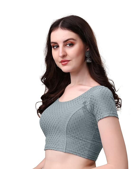 Stylesindia Women's Cotton Lycra Stretchable Crop Top | Half Sleeve Dry Fit Gym Shirt | Athletic Workout Tee | Yoga, Running, Fitness Sports Top | Versatile Sari Blouse