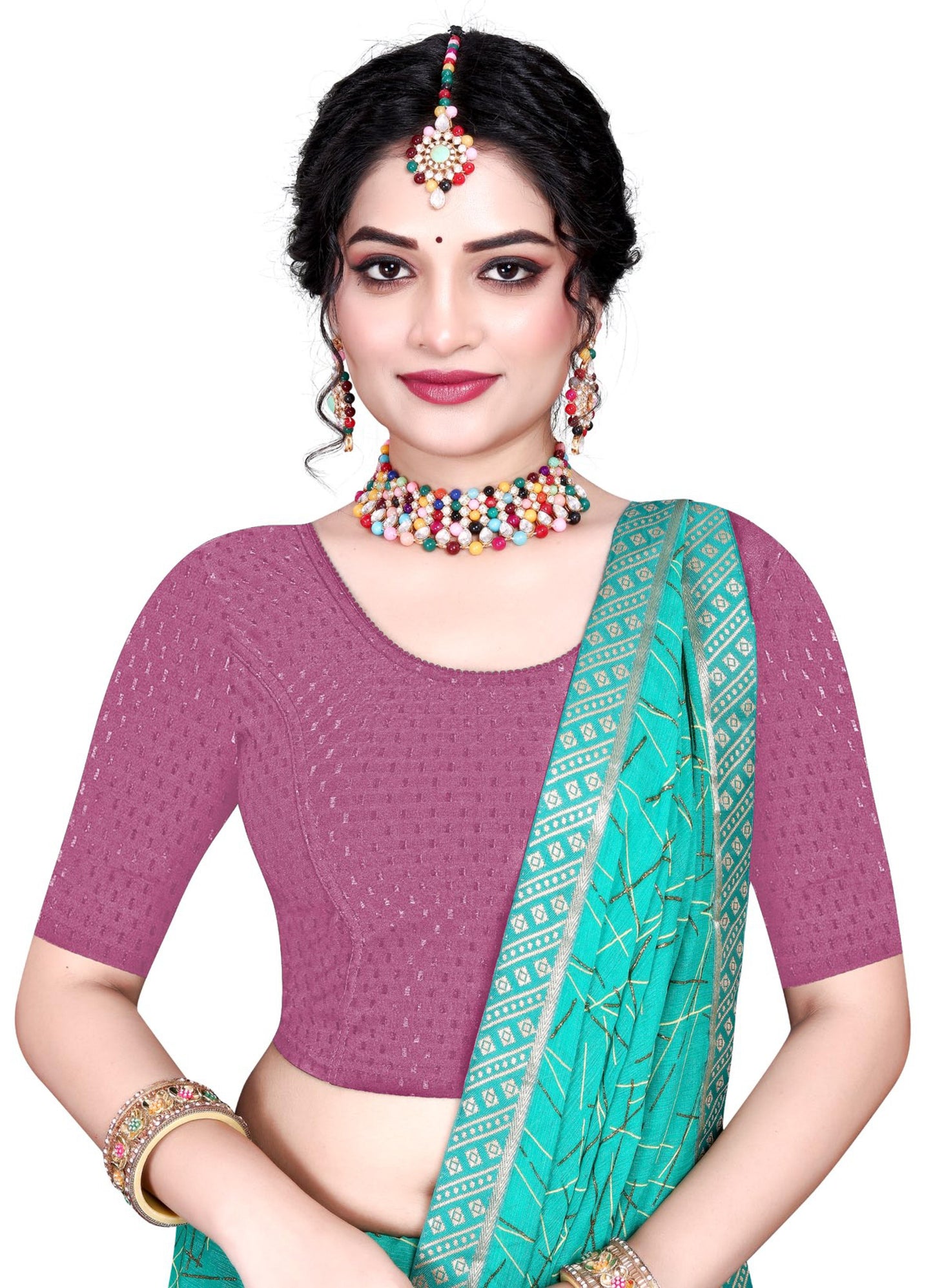 Stylesindia Women's Cotton Lycra Stretchable Crop Top | Half Sleeve Dry Fit Gym Shirt | Athletic Workout Tee | Yoga, Running, Fitness Sports Top | Versatile Sari Blouse