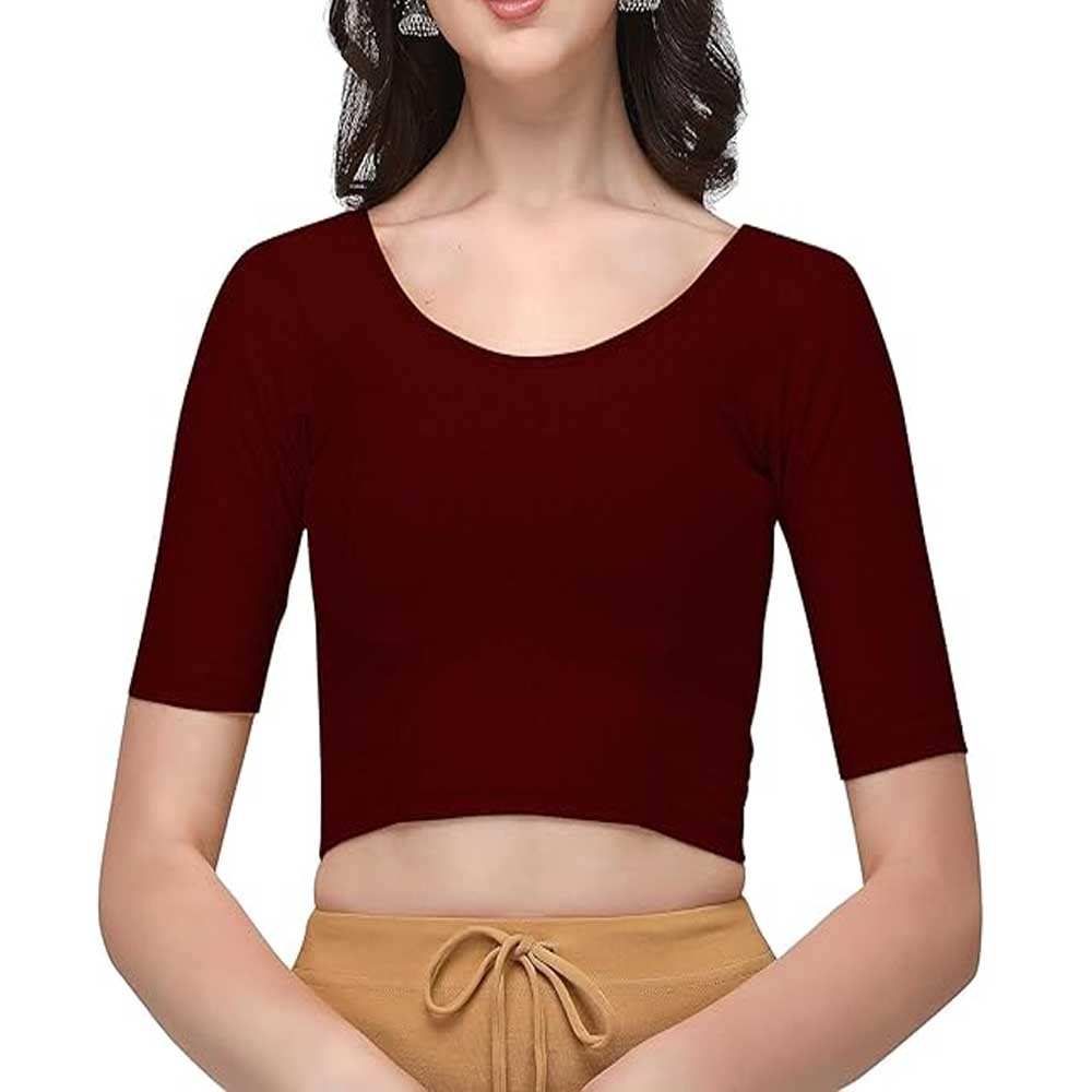 Stylesindia Women's Cotton Lycra Stretchable Crop Top | Half Sleeve Dry Fit Gym Shirt | Athletic Workout Tee | Yoga, Running, Fitness Sports Top | Versatile Sari Blouse